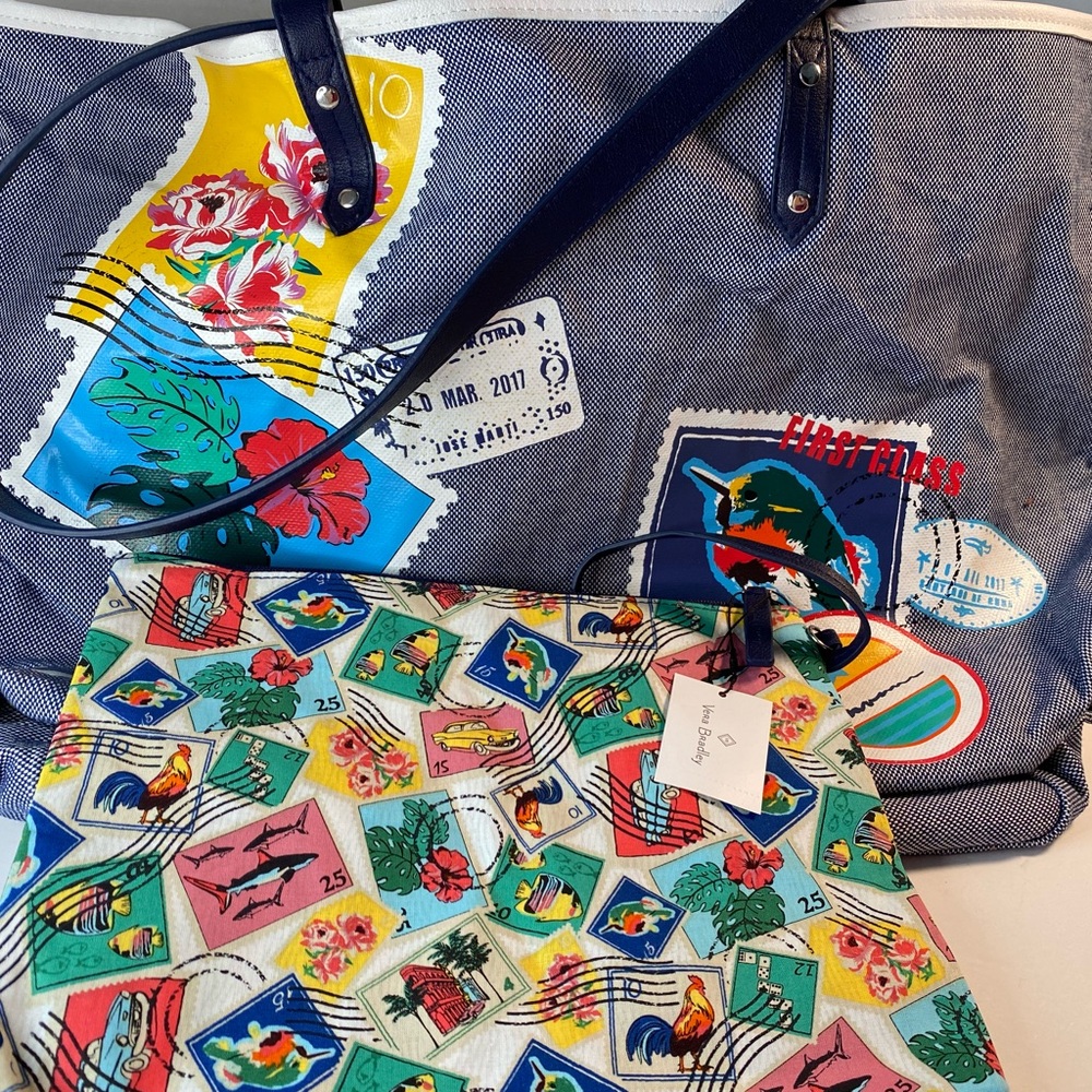 Vera Bradley Retired Colorful Stamp Fabric Tote & Zipper Pouch